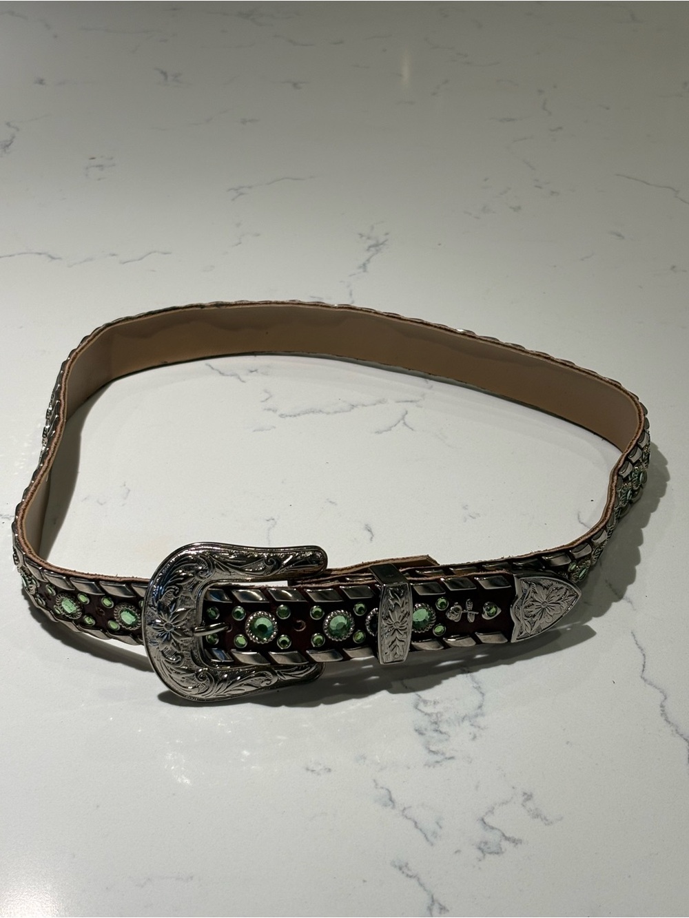 Y2K Kippys Brown Leather Belt With Peridot Stone